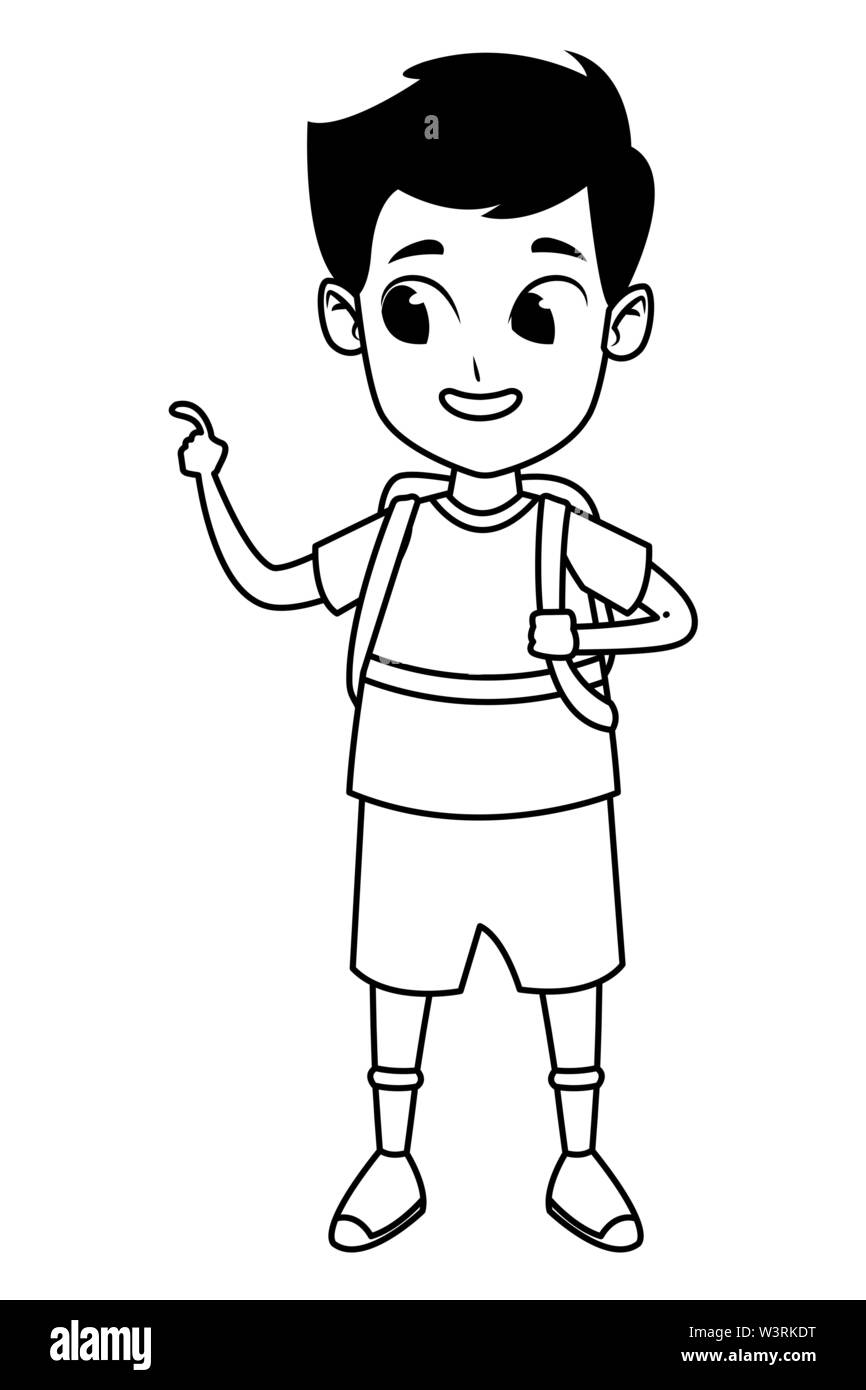 adorable cute young boy cartoon in black and white Stock Vector Image ...