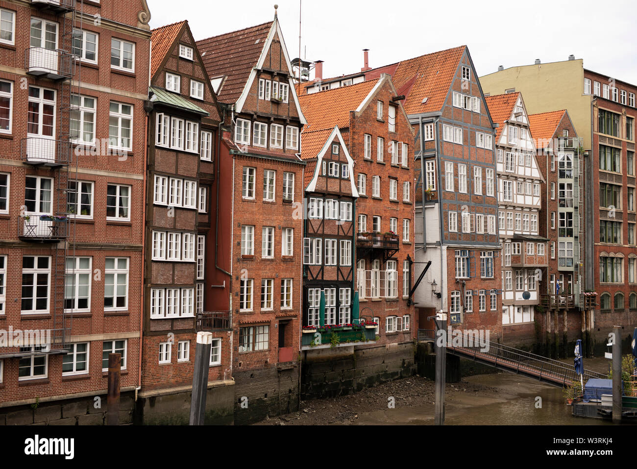 Historic buildings on Deichstrasse on the Nikolaifleet in Hamburg, Germany. Deichstrasse is the oldest remaining street in the Altstadt. Stock Photo