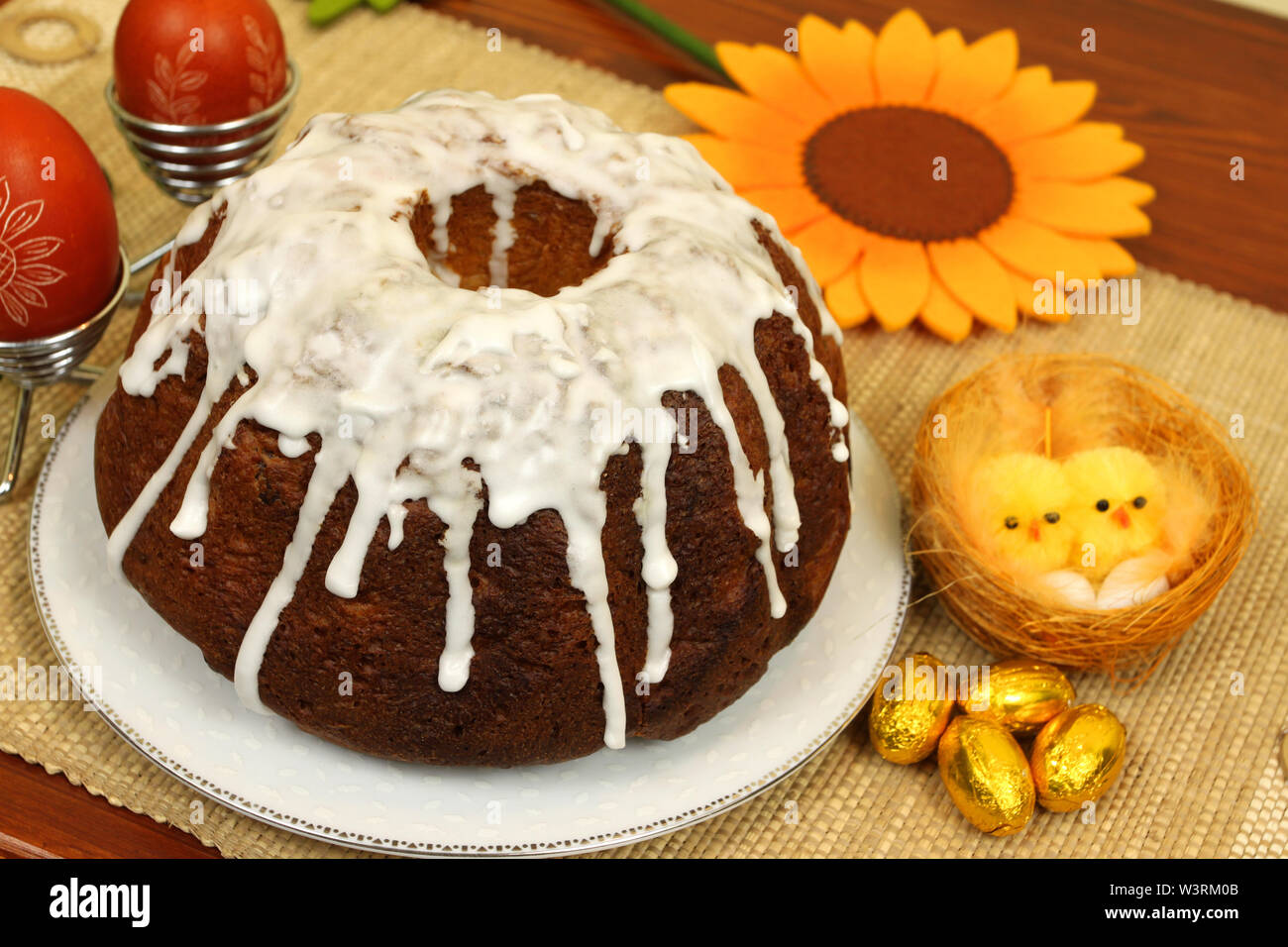 Traditional Easter yeast cake with decoration Stock Photo