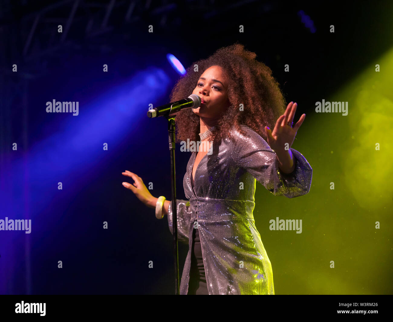 Angela Ricci performing with The Brand New Heavies, on Day 2, Stage 2 of the OnBlackheath Music Festival 2019 Stock Photo
