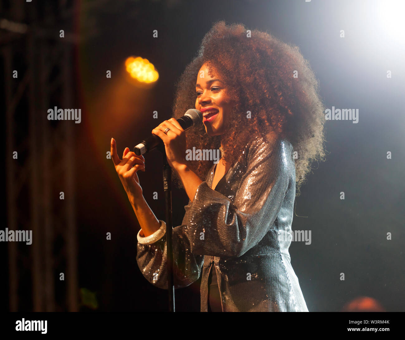 Angela Ricci performing with The Brand New Heavies, on Day 2, Stage 2 of the OnBlackheath Music Festival 2019 Stock Photo