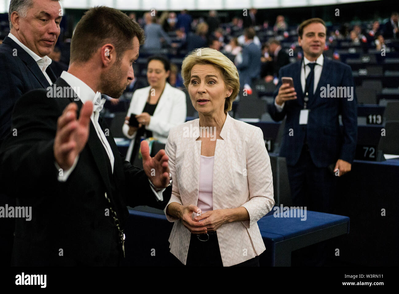 Newly elected European Commission President Ursula von der Leyen reacts ...