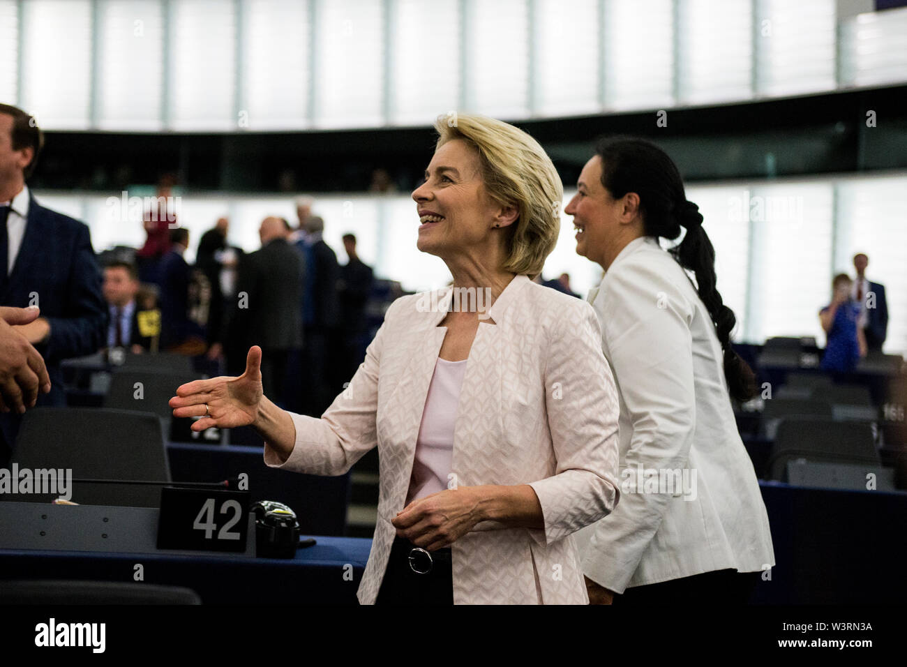 Newly elected European Commission President Ursula von der Leyen reacts ...