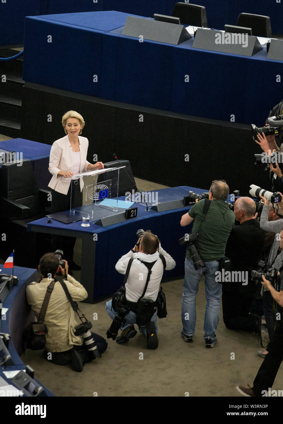 Newly elected European Commission President Ursula von der Leyen reacts ...