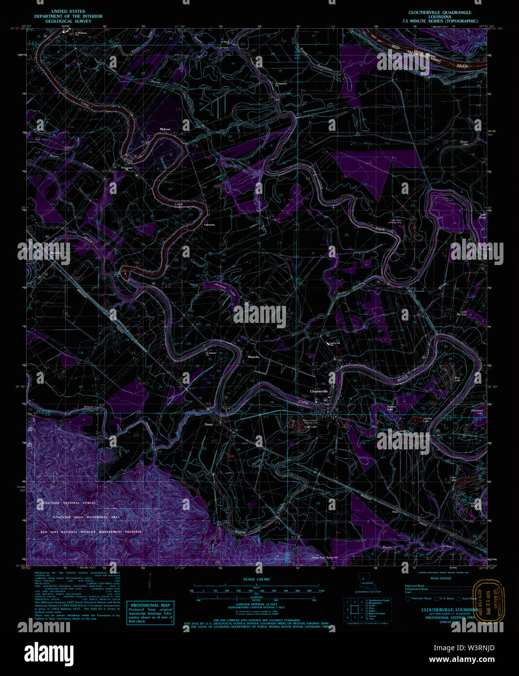 USGS TOPO Map Louisiana LA Cloutierville 331707 1983 24000 Inverted