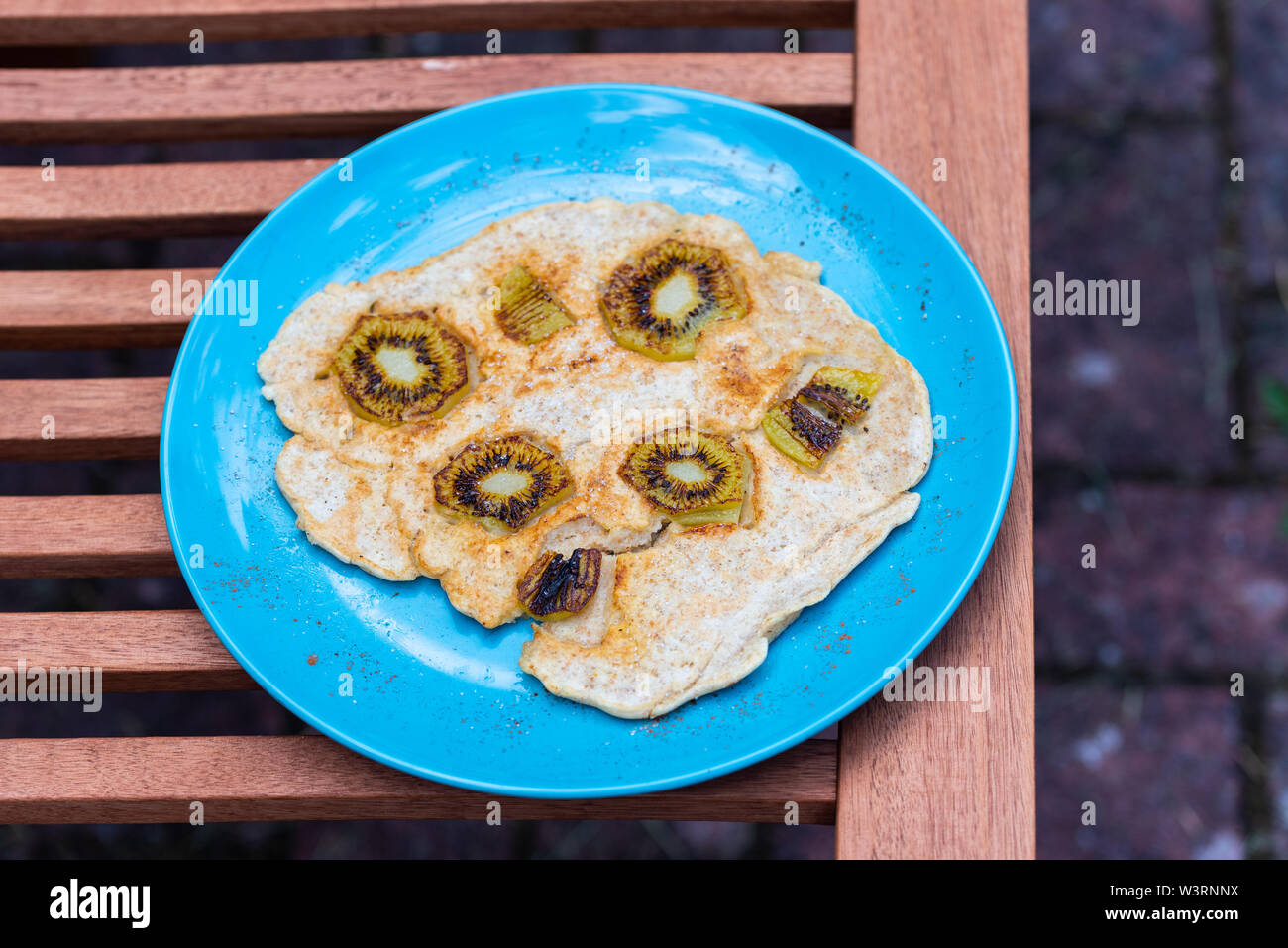 Delicious homemade pancakes on a bright plate Stock Photo