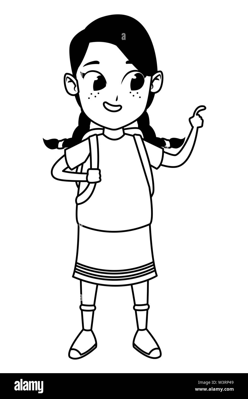 Adorable Cute Young Girl Cartoon In Black And White Stock Vector Image Art Alamy
