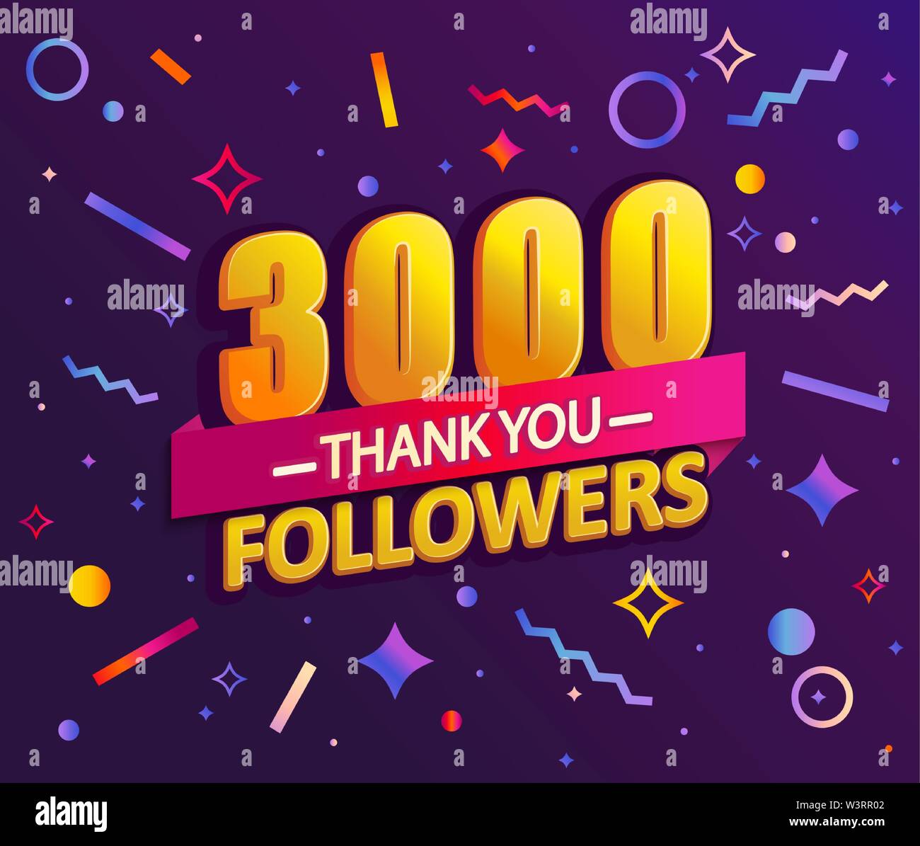 Thank you 3000 followers, thanks banner. Stock Vector