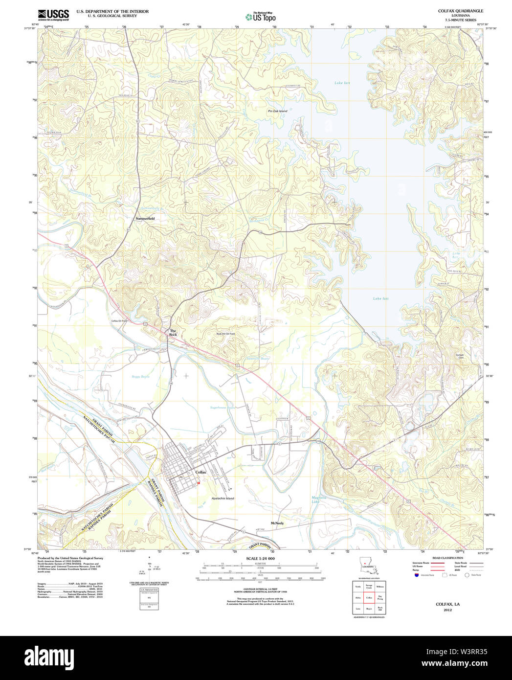 USGS TOPO Map Louisiana LA Colfax 20120405 TM Restoration Stock Photo