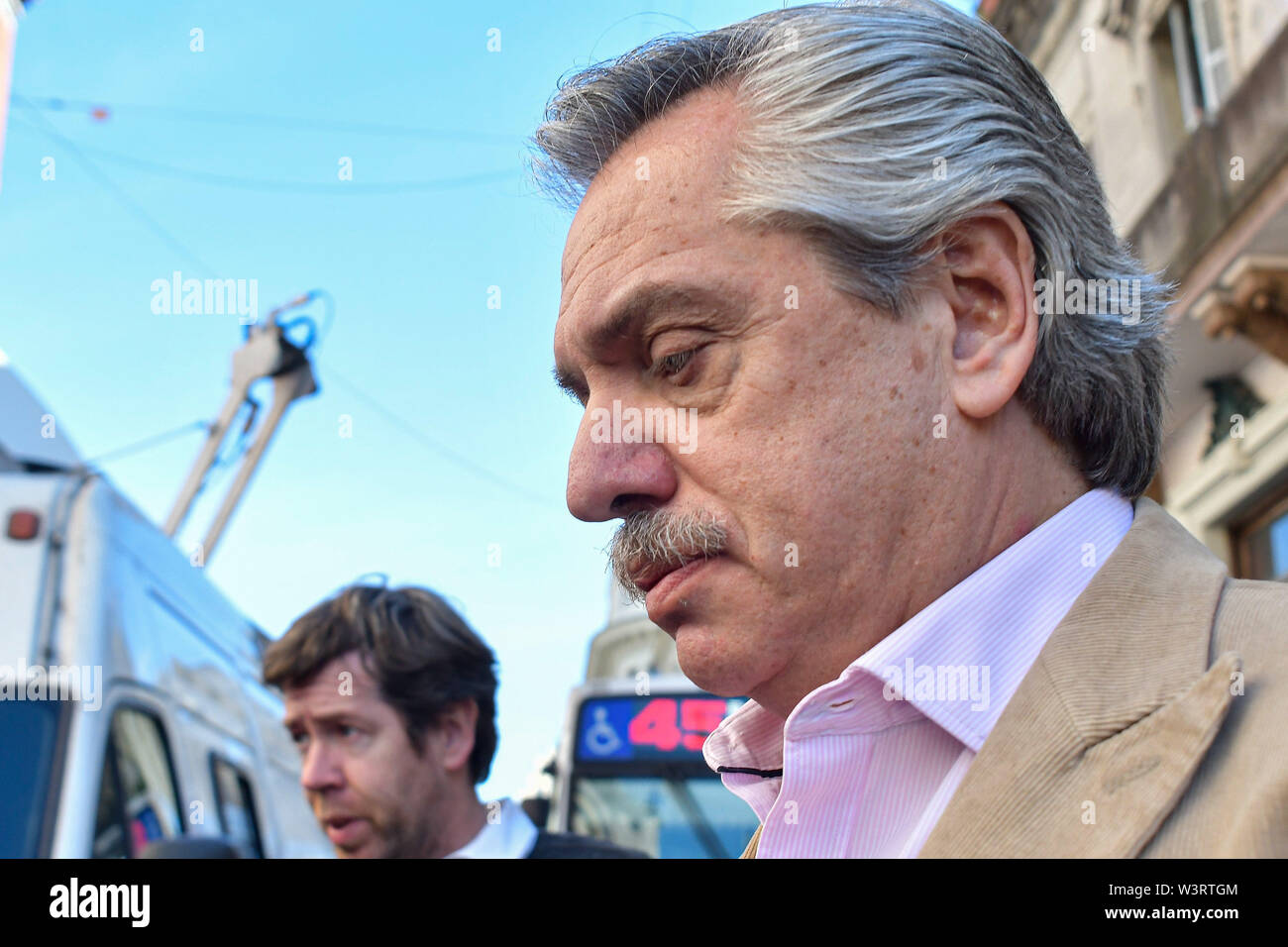 Buenos Aires, Buenos Aires, Argentina. 17th July, 2019. ALBERTO FERNANDEZ, Presidential candidate with the front TODOS, arrives at a campaign meeting ahead of the upcoming general elections. Credit: Patricio Murphy/ZUMA Wire/Alamy Live News Stock Photo