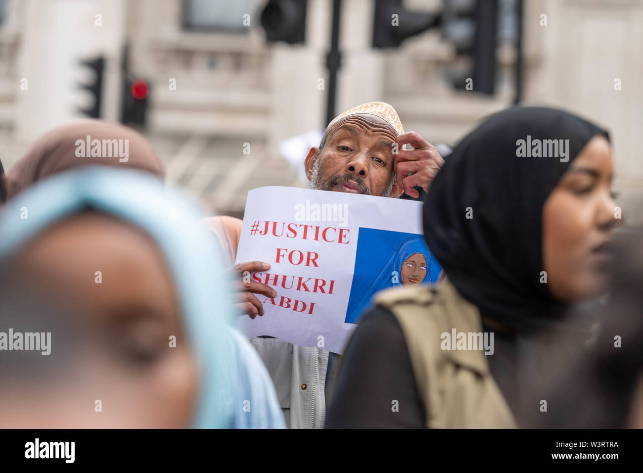 London 17th July 2019  A protest was held in Whitehall to raise awareness of the death of 12year old Shukri Abdi in Bury, Greater Manchester, protesters blame Greater Manchester Police for not investigating the death appropriately or the claims of bullying that the protesters believe let to her death. Credit Ian Davidson/Alamy Live News Stock Photo