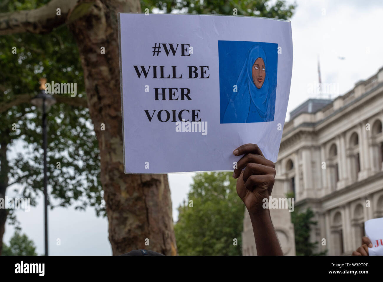 London 17th July 2019  A protest was held in Whitehall to raise awareness of the death of 12year old Shukri Abdi in Bury, Greater Manchester, protesters blame Greater Manchester Police for not investigating the death appropriately or the claims of bullying that the protesters believe let to her death. Credit Ian Davidson/Alamy Live News Stock Photo