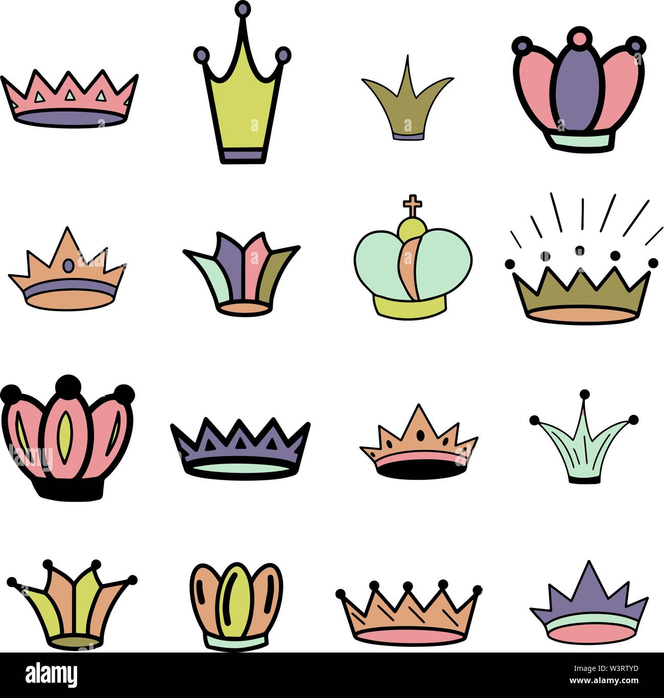 Sketch crowns hand drawn king queen crown Vector Image