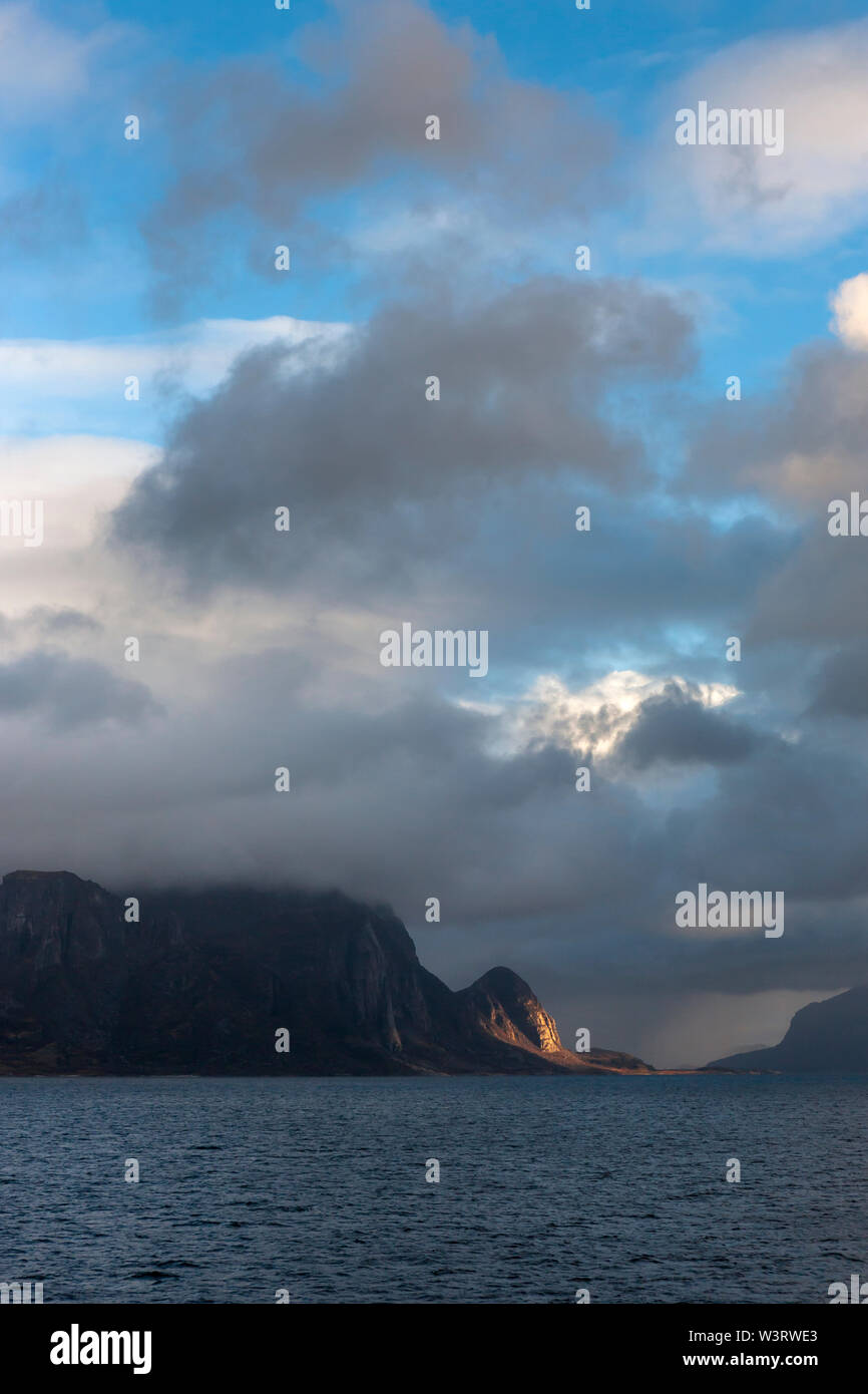 Stormy clouds over the island of Fugløya, Nordland, Norway Stock Photo