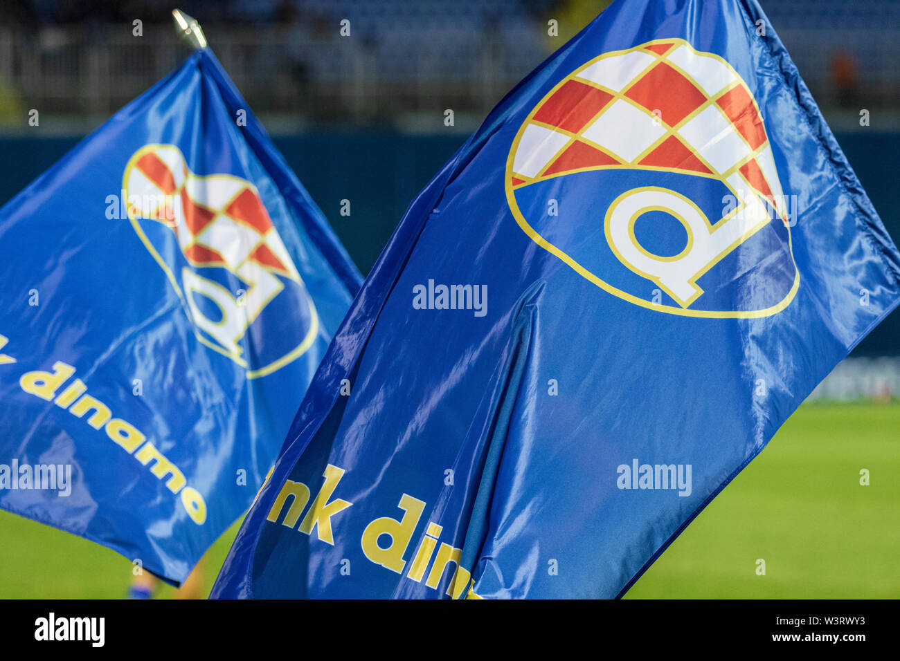 ZAGREB, CROATIA - JULY 13, 2019: Croatian league Supercup, GNK Dinamo vs. HNK  Rijeka. GNK Dinamo Zagreb flags Stock Photo - Alamy