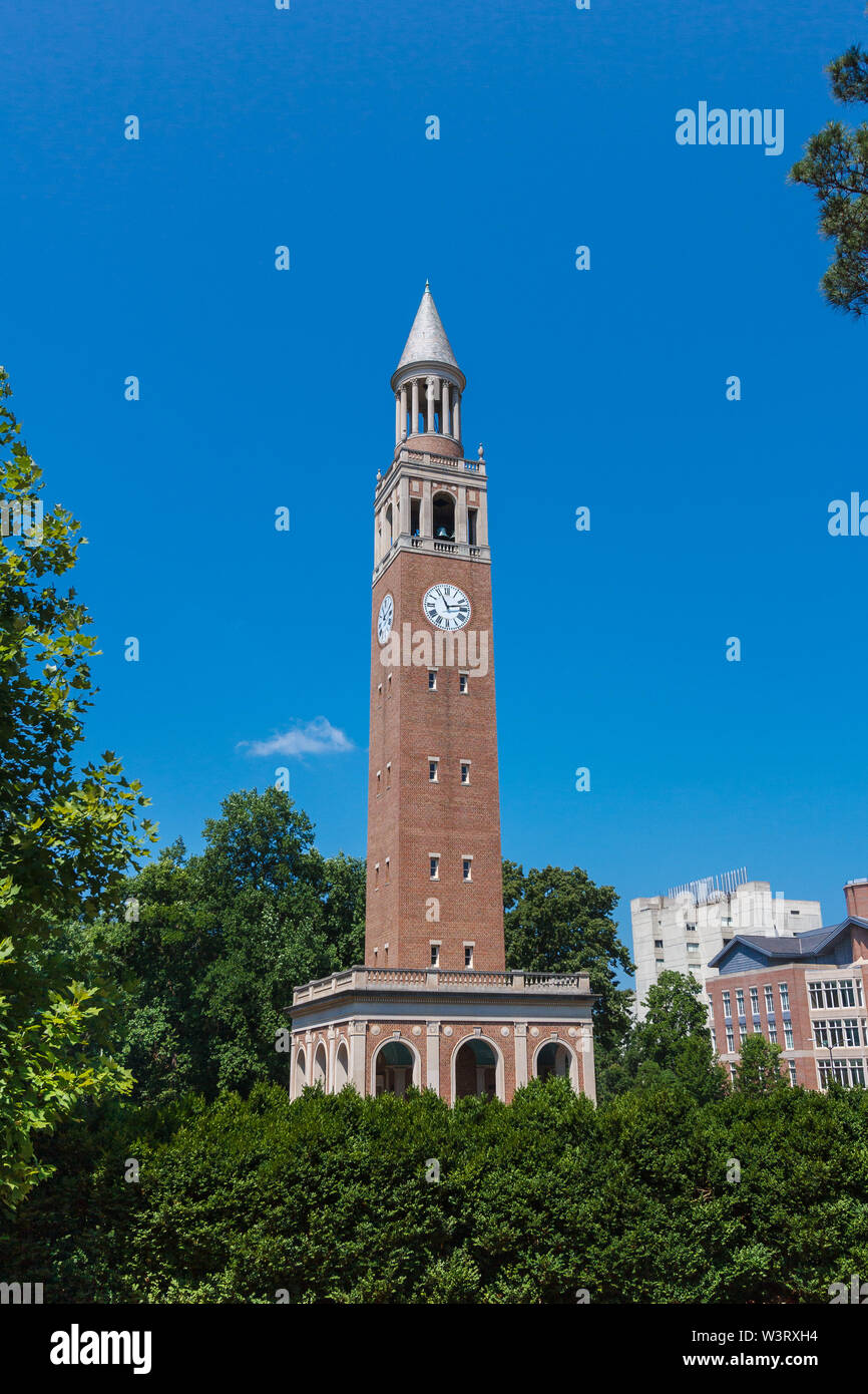 CHAPEL HILL, NC, USA - JUNE 6: Bell Tower on June 6, 2015 at the University of North Carolina at Chapel Hill in Chapel Hill, North Carolina. Stock Photo