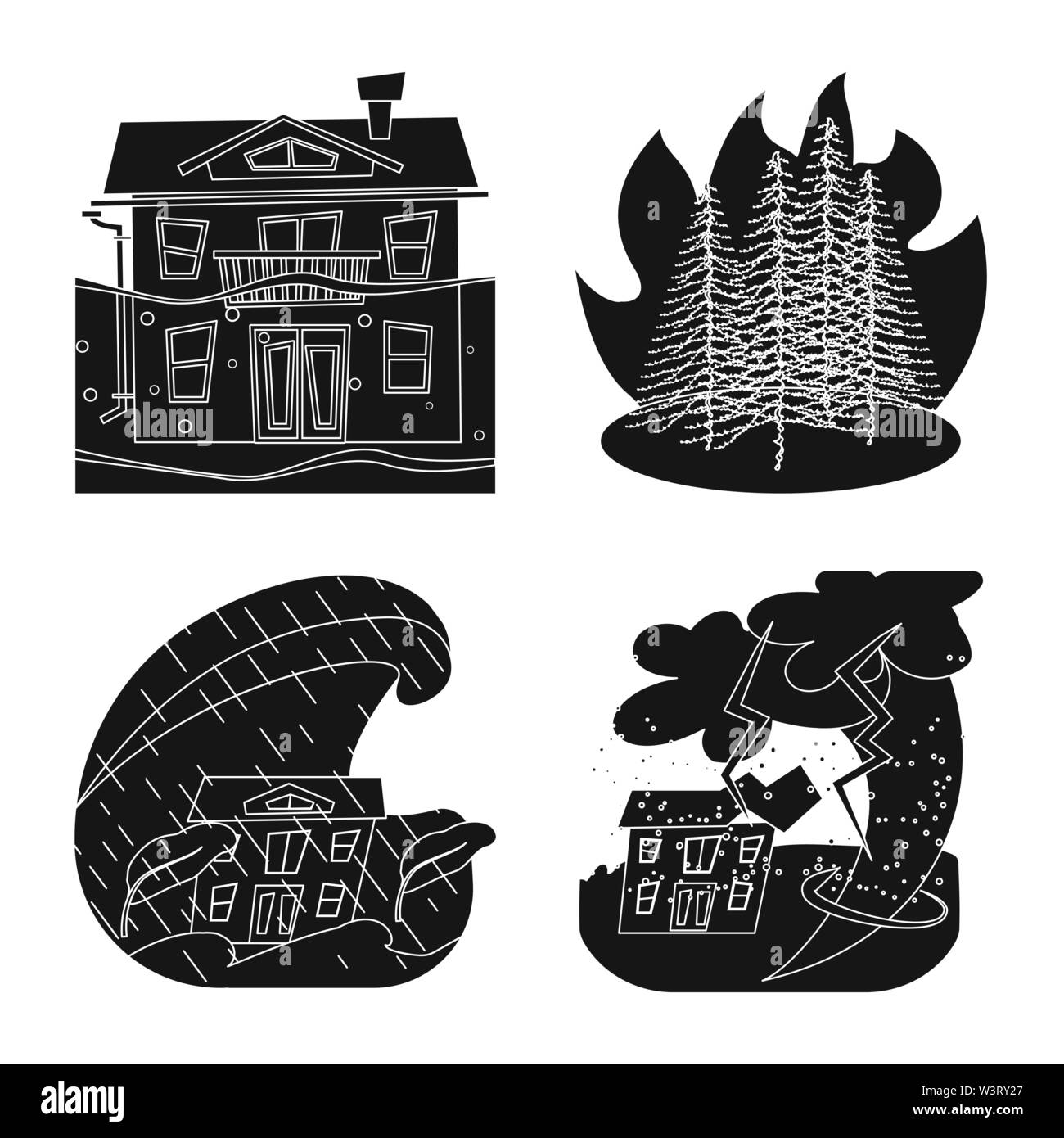 Vector illustration of calamity and crash sign. Collection of calamity ...
