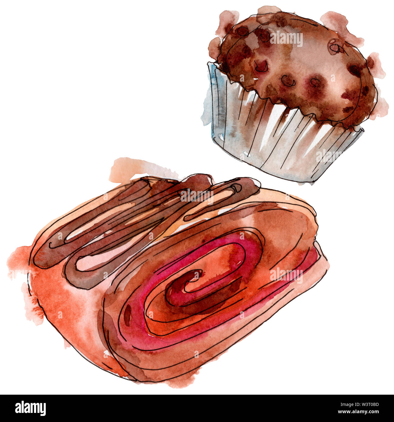 Tasty cake and desserts in a watercolor style. Background illustration ...