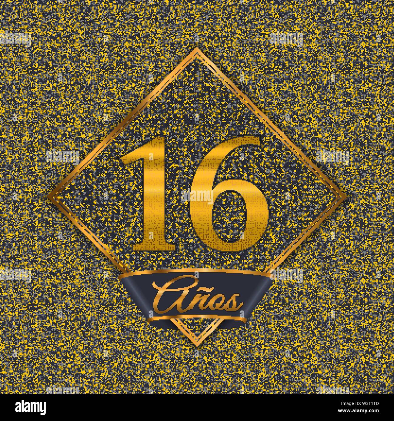 Spanish golden number sixteen years (16 years) celebration design