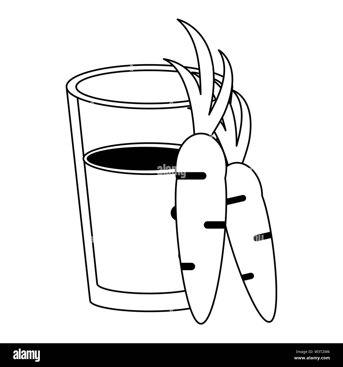 healthy drink juice nature cartoon in black and white Stock Vector