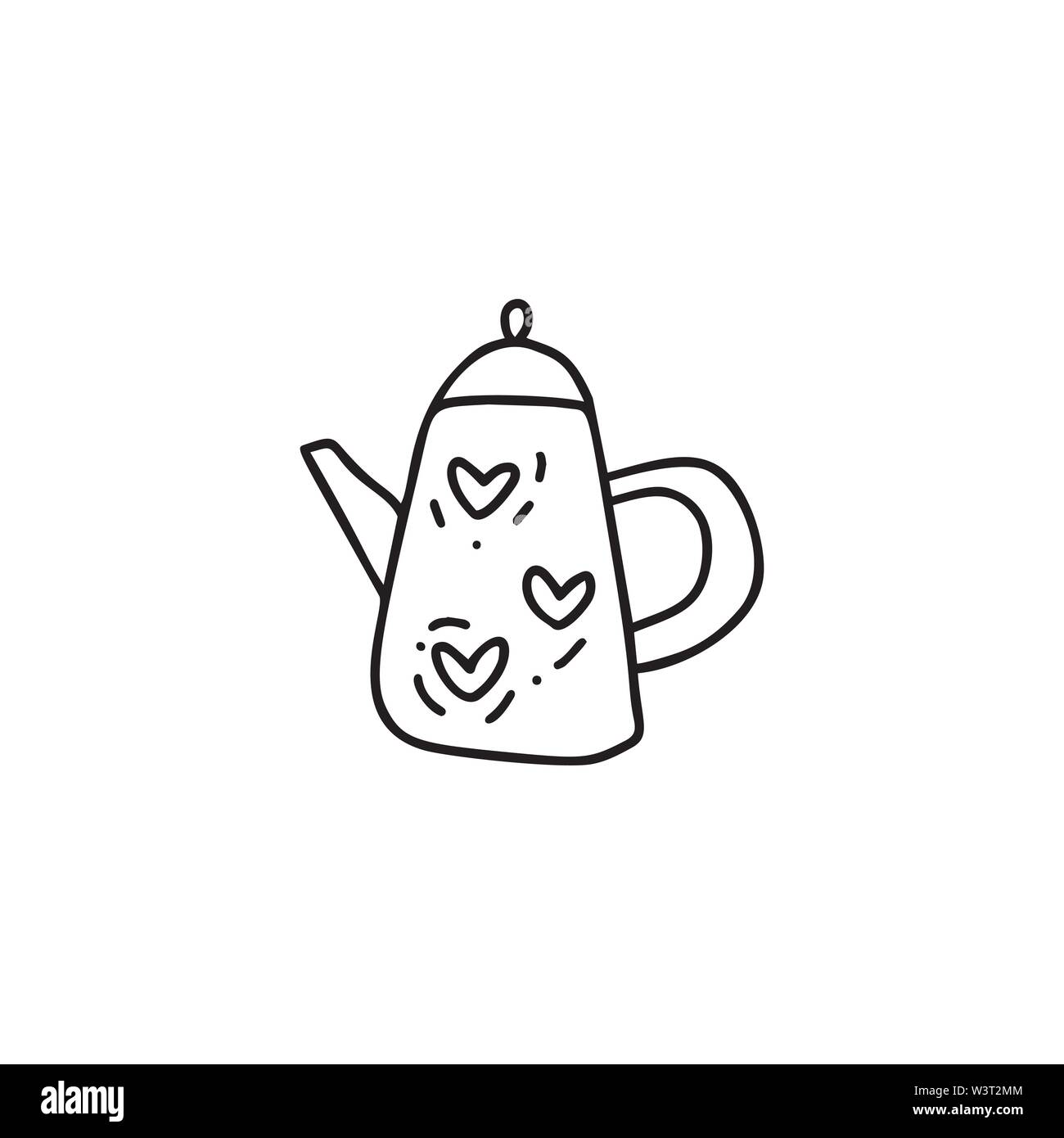 Hand drawn vector doodle illustration of tea kettle. Teapot icon line