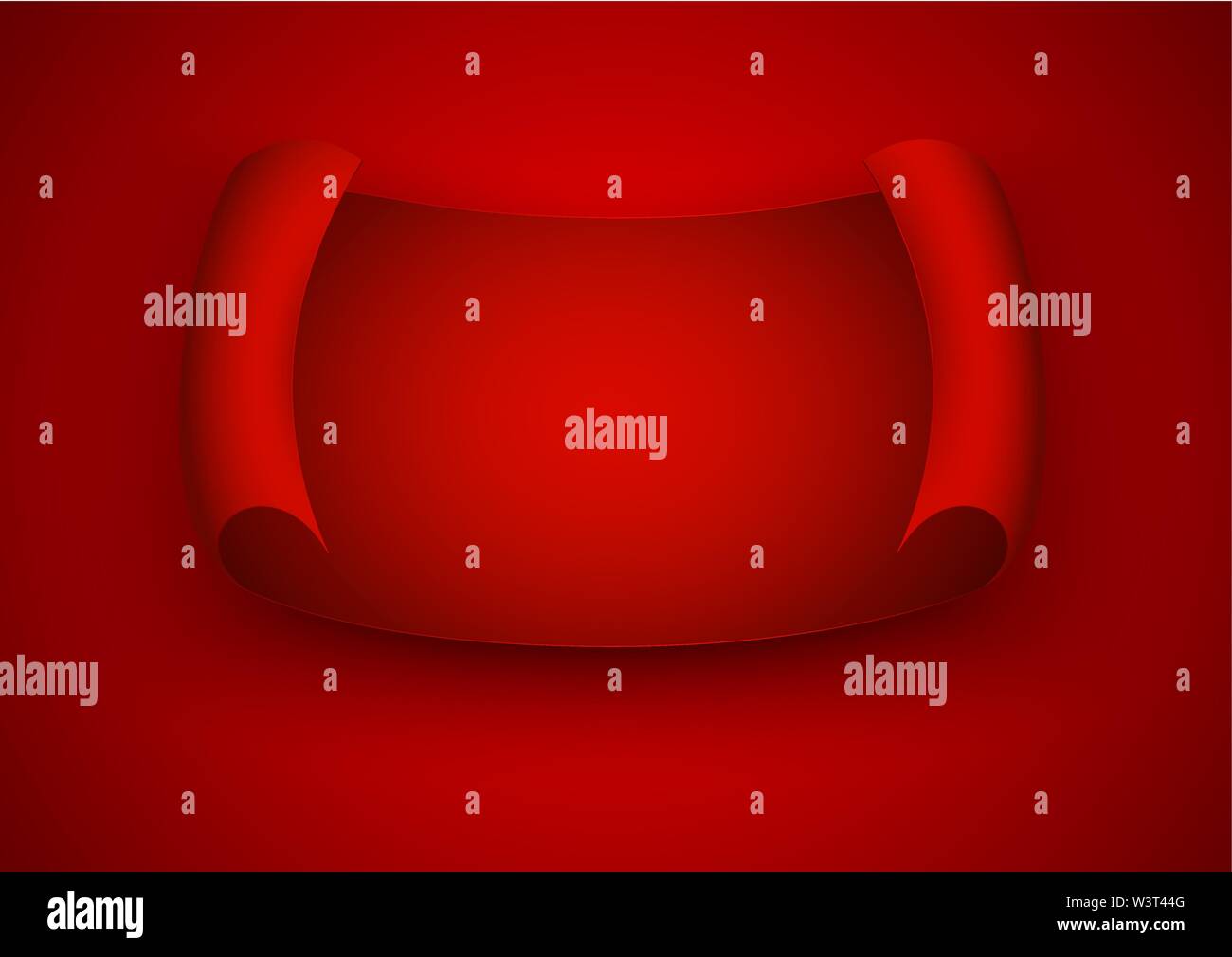 Red realistic detailed curved paper. Vector illustration Stock Vector