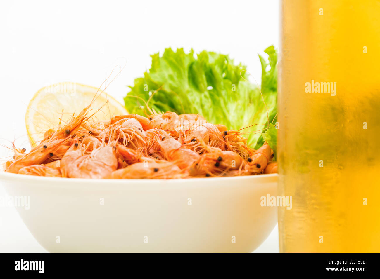 Snack to beer, boiled Black Sea prawns with spices Stock Photo
