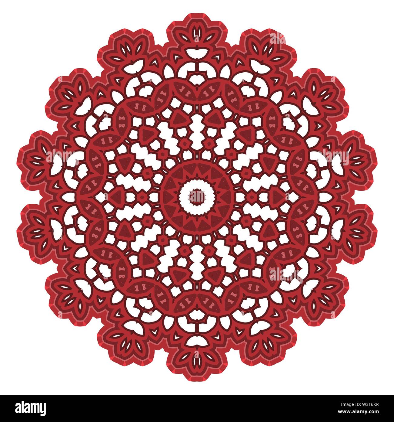 Red Ornamental Line Pattern. Round Texture. Oriental Geometric Ornament Stock Vector