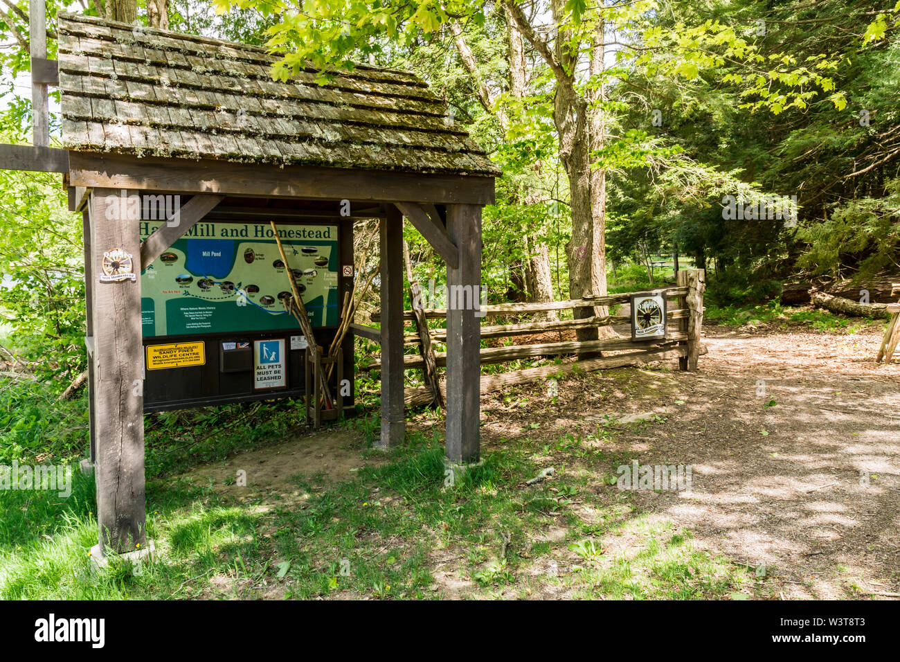 Forest nature conservation area showing information kiosk and park entrance  Stock Photo - Alamy