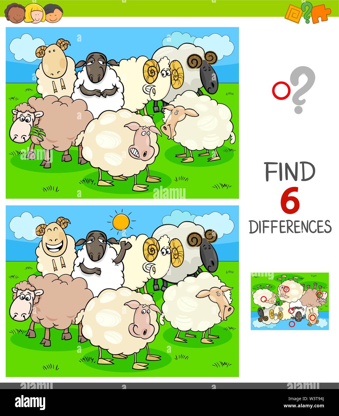 Cartoon Illustration of Finding Six Differences Between Pictures  Educational Game for Children with Sheep Farm Animal Characters Stock  Vector Image & Art - Alamy