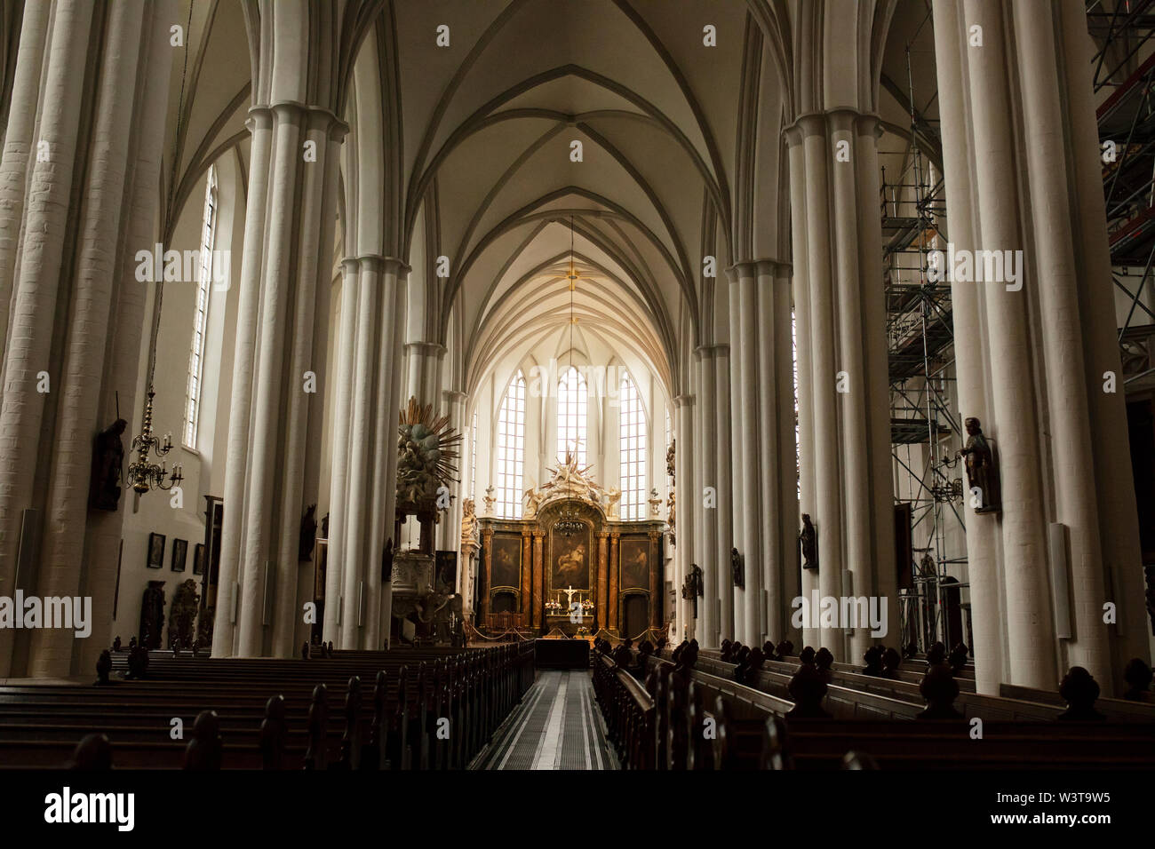 The interior of the Marienkirche, or St Mary's Church, a Protestant Gothic church near Alexanderplatz in Berlin, Germany. Stock Photo