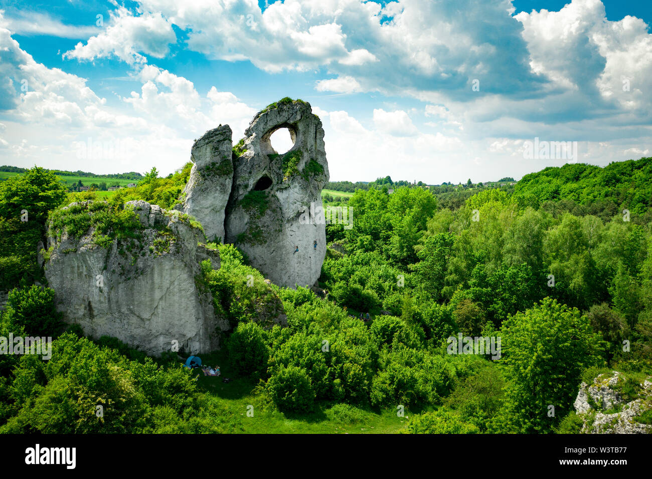 A panoramic view of the unique Okiennik rock in Poland with a large ...