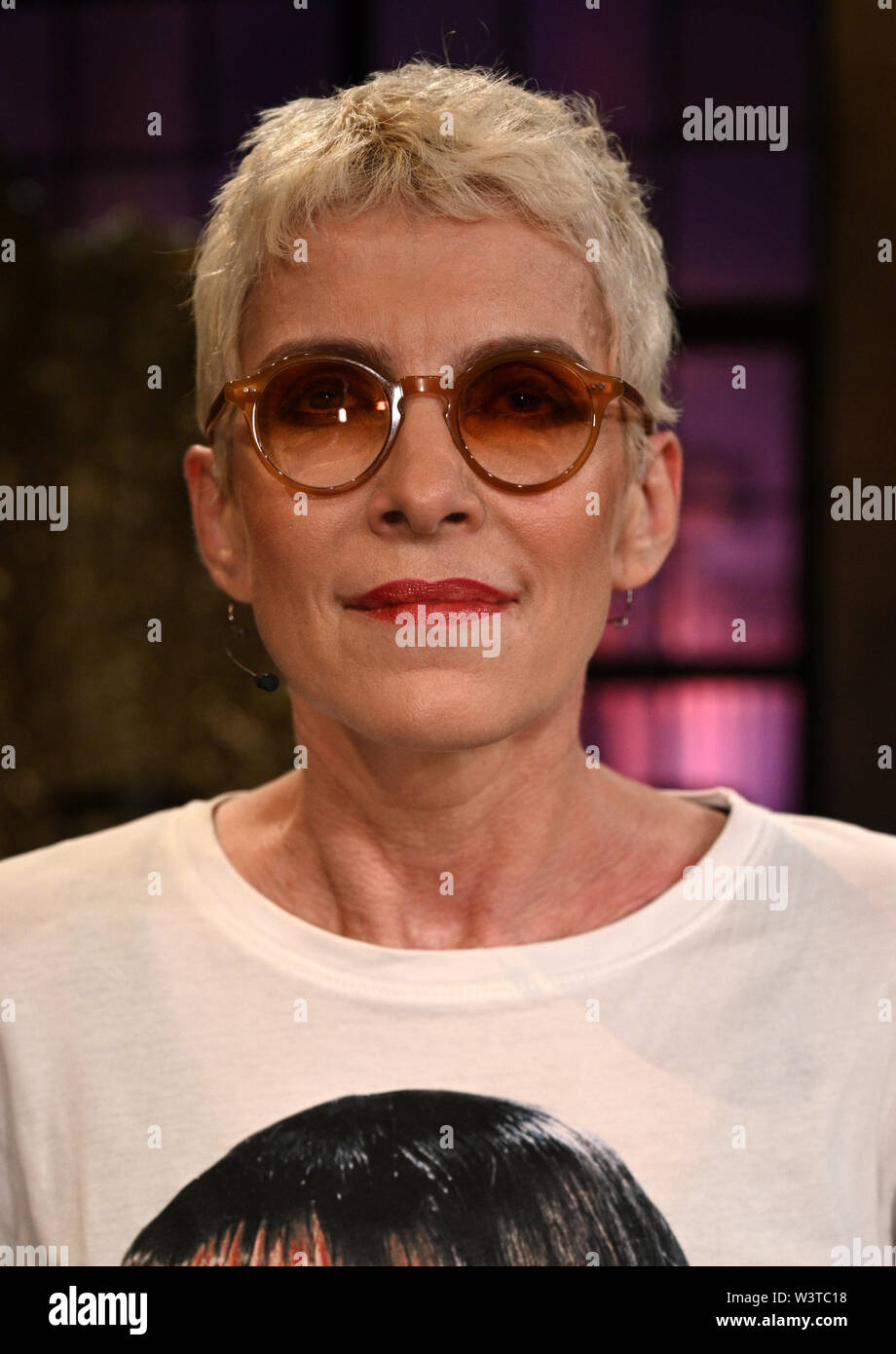 Cologne, Germany. 17th July, 2019. Author Else Buschheuer is in the studio after the recording of the WDR talk show 'Kölner Treff'. Credit: Henning Kaiser/dpa/Alamy Live News Stock Photo