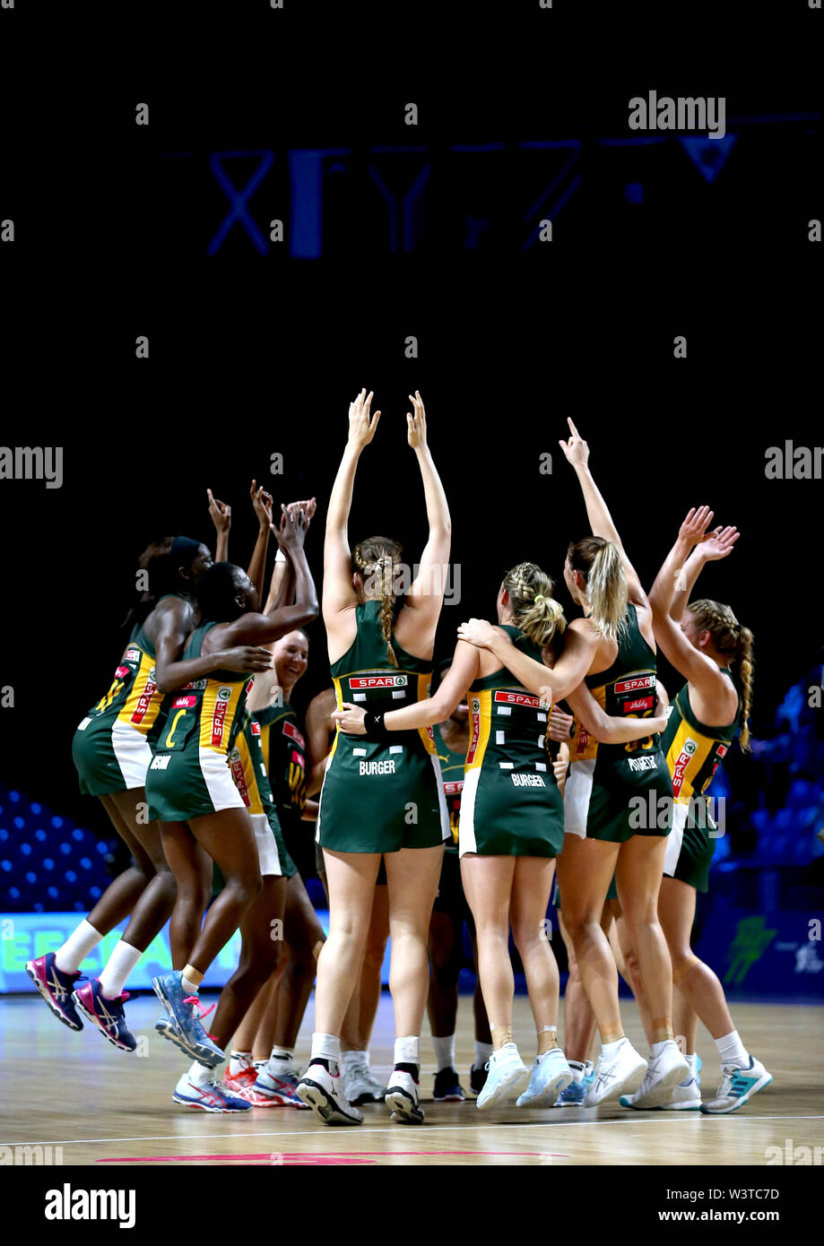 South Africa players celebrate reaching the semi finals at the end of