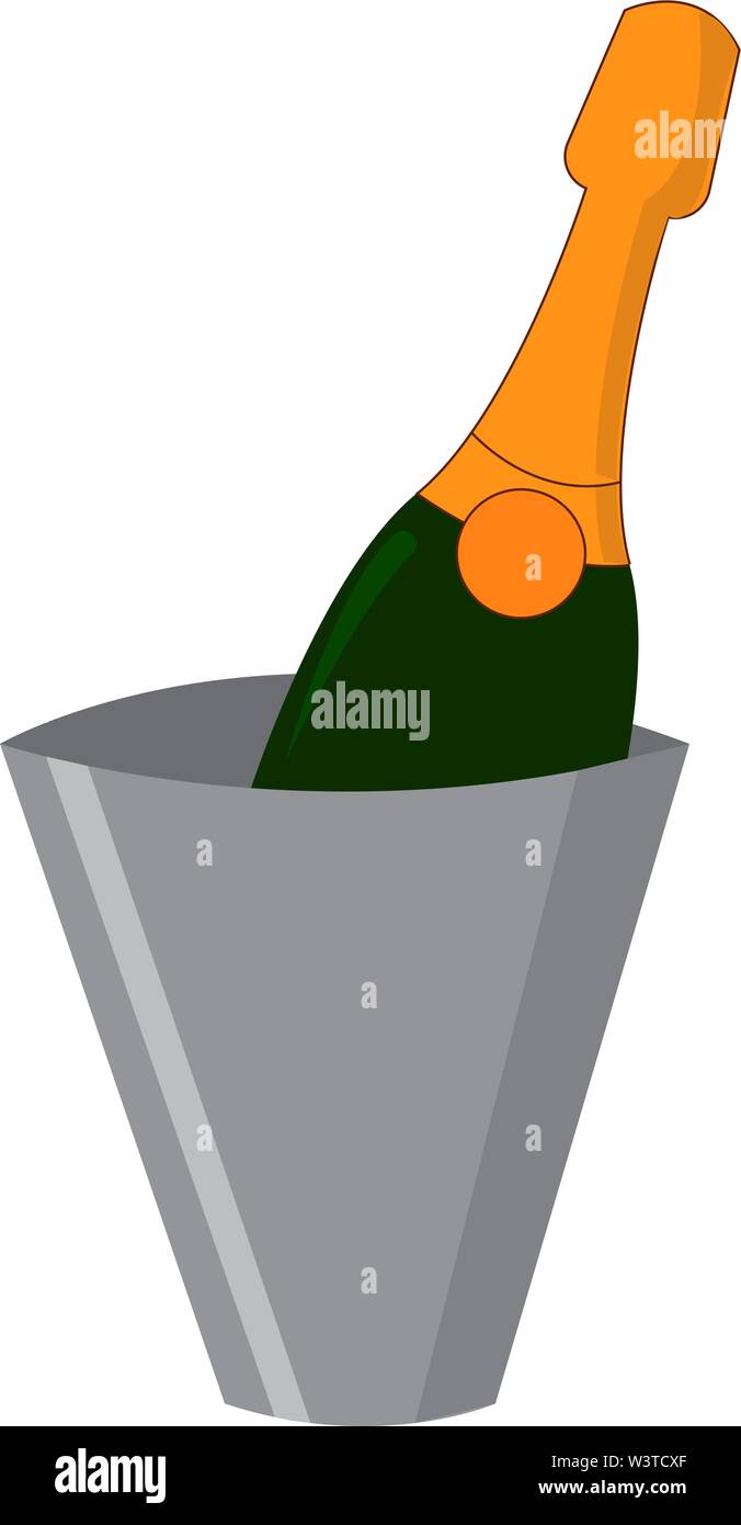 A bottle of champagne in a bucket, vector, color drawing or illustration. Stock Vector