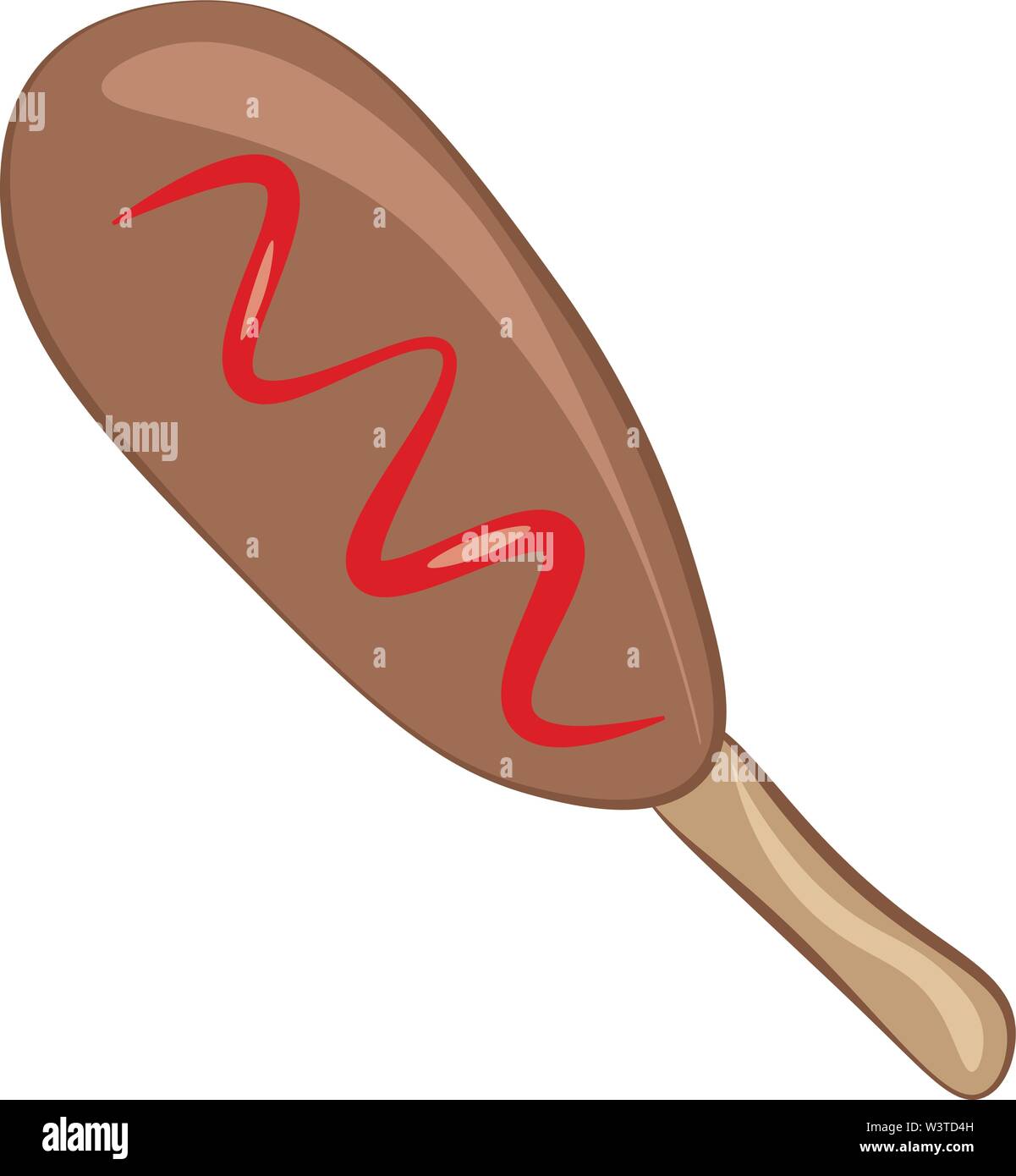 A delicious corn dog with a ketchup, vector, color drawing or illustration. Stock Vector