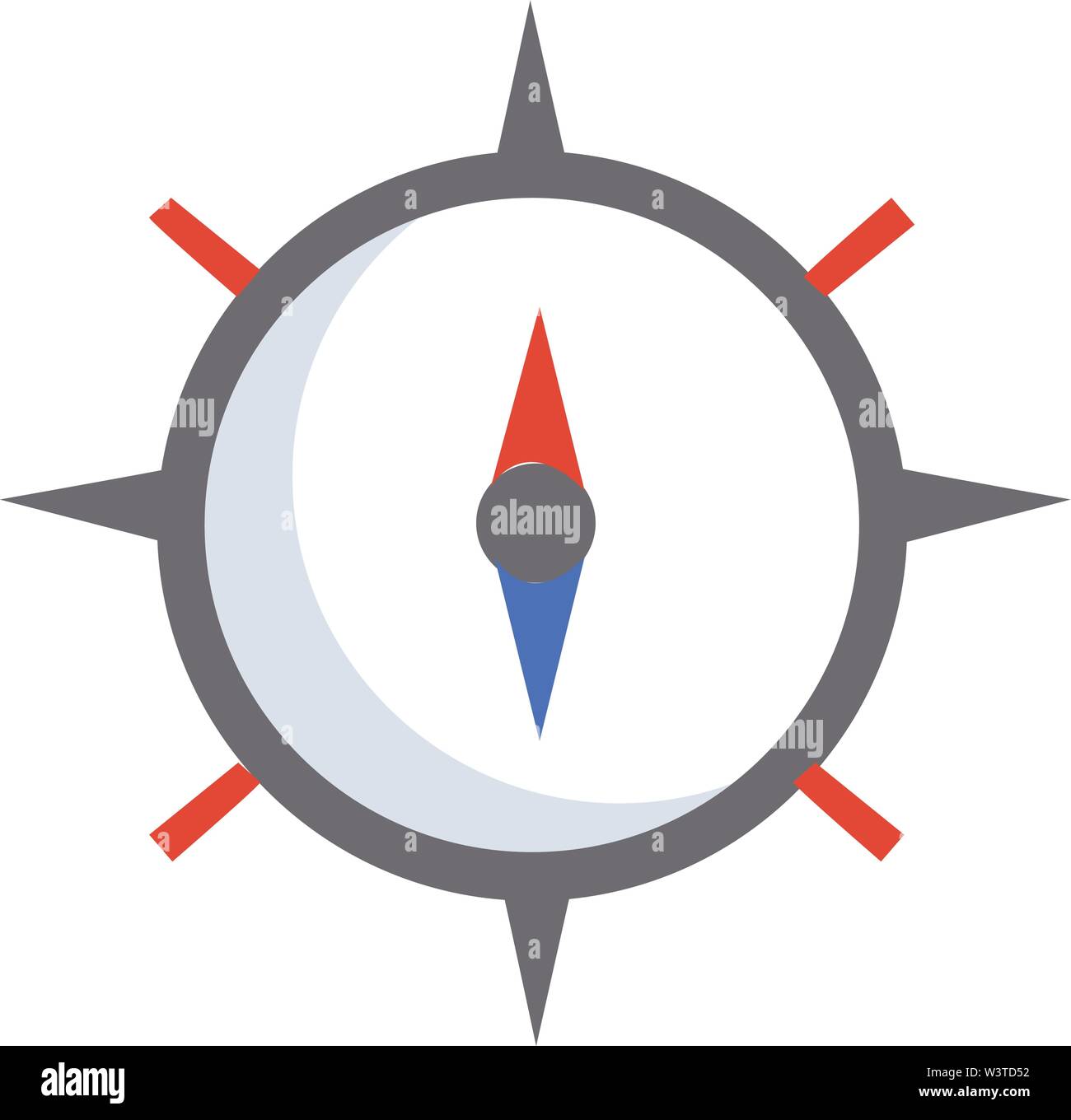 A brown compass with red and blue magnetic needle, vector, color drawing or illustration. Stock Vector