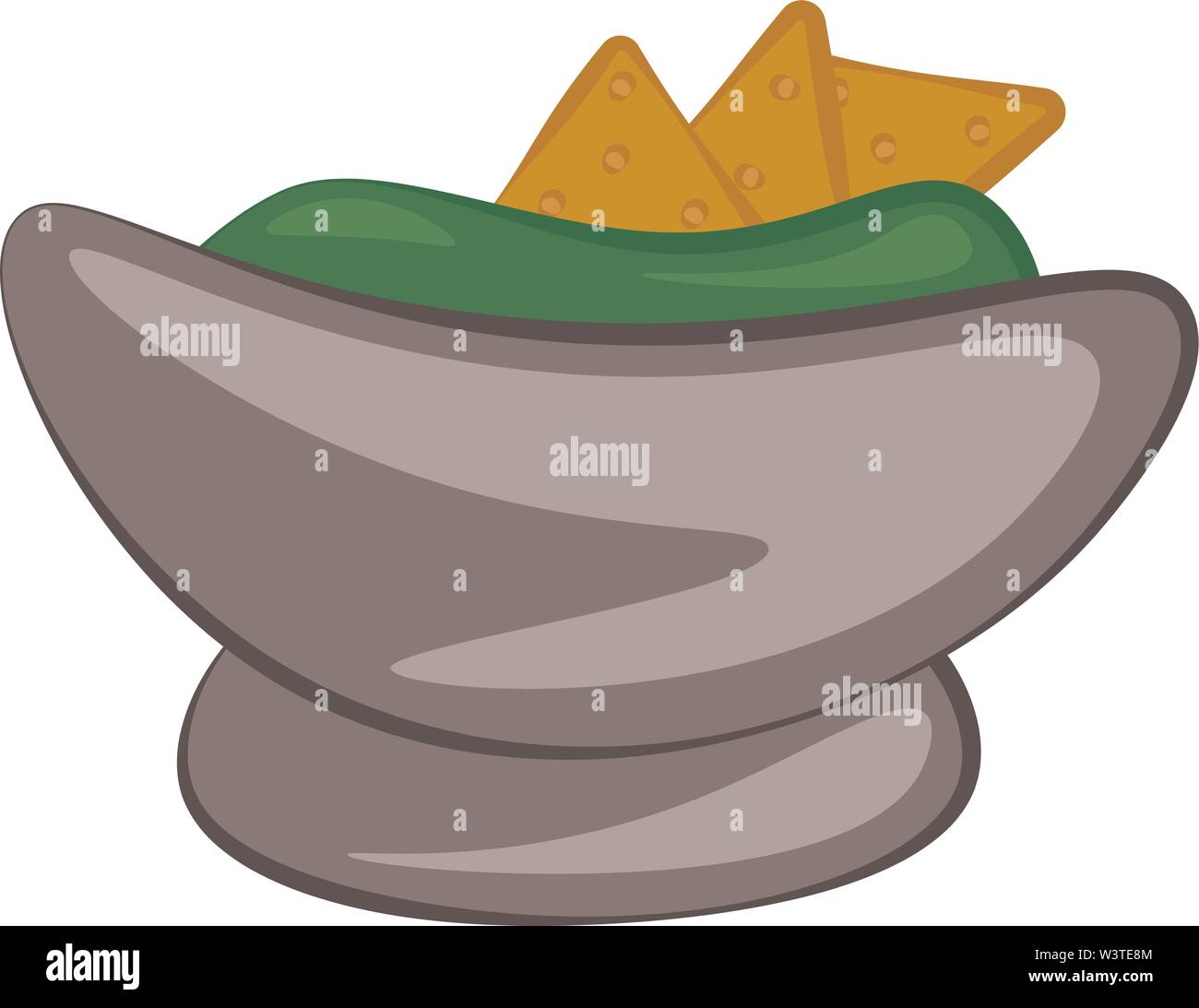 A fresh and healthy guacamole in a bowl with a chips, vector, color