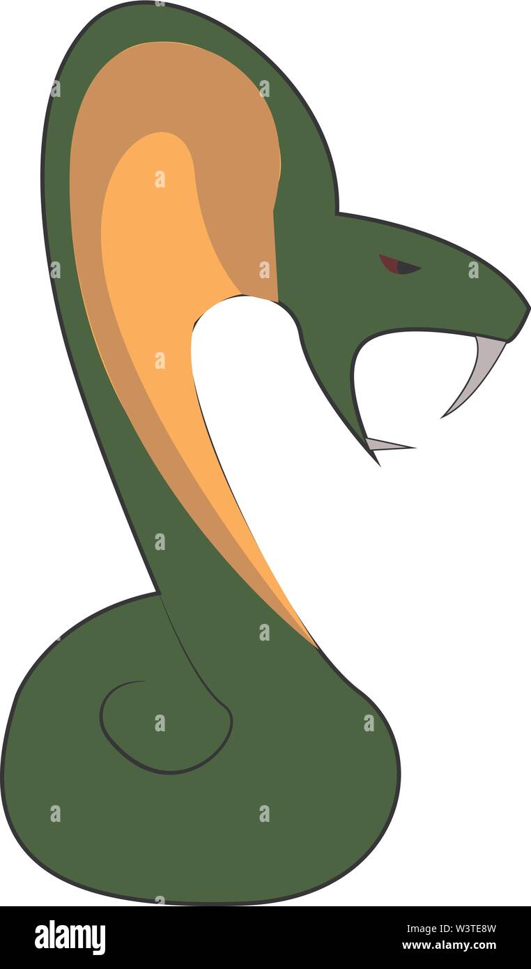 A green snake with a big mouth and a sharp teeth, vector, color drawing or illustration. Stock Vector