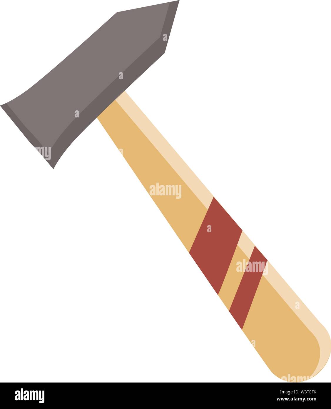 A big iron hammer with a brown wood handle, vector, color drawing or