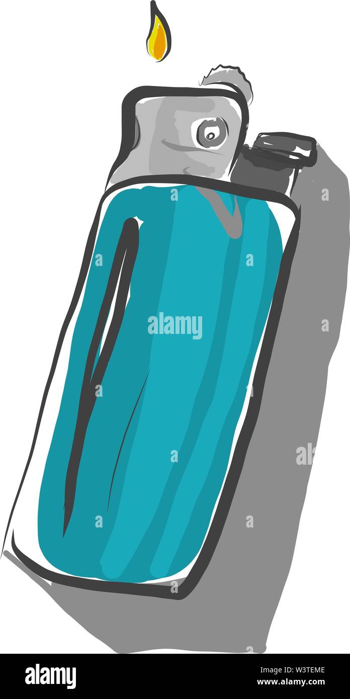 A gray metal lighter with yellow flame, vector, color drawing or illustration Stock Vector Image