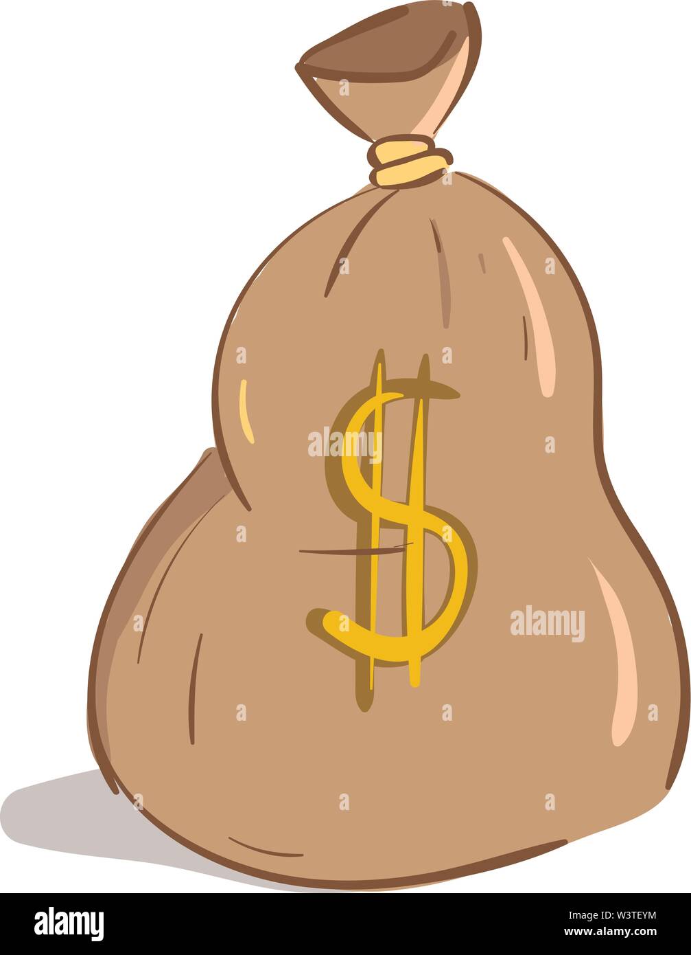 A brown bag full of money, vector, color drawing or illustration. Stock Vector