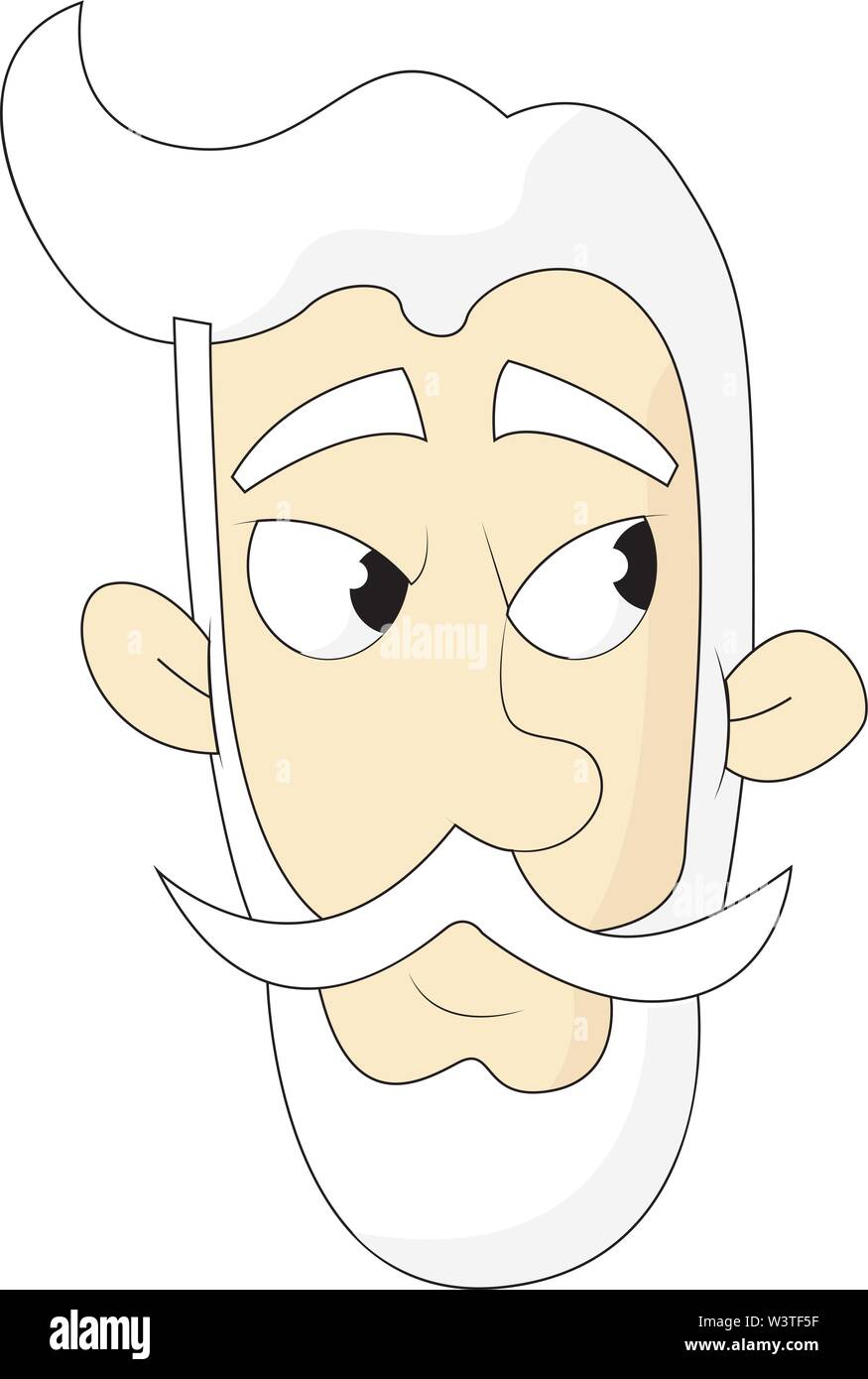 An angry old man with a white hair and a white beard, vector, color drawing or illustration. Stock Vector