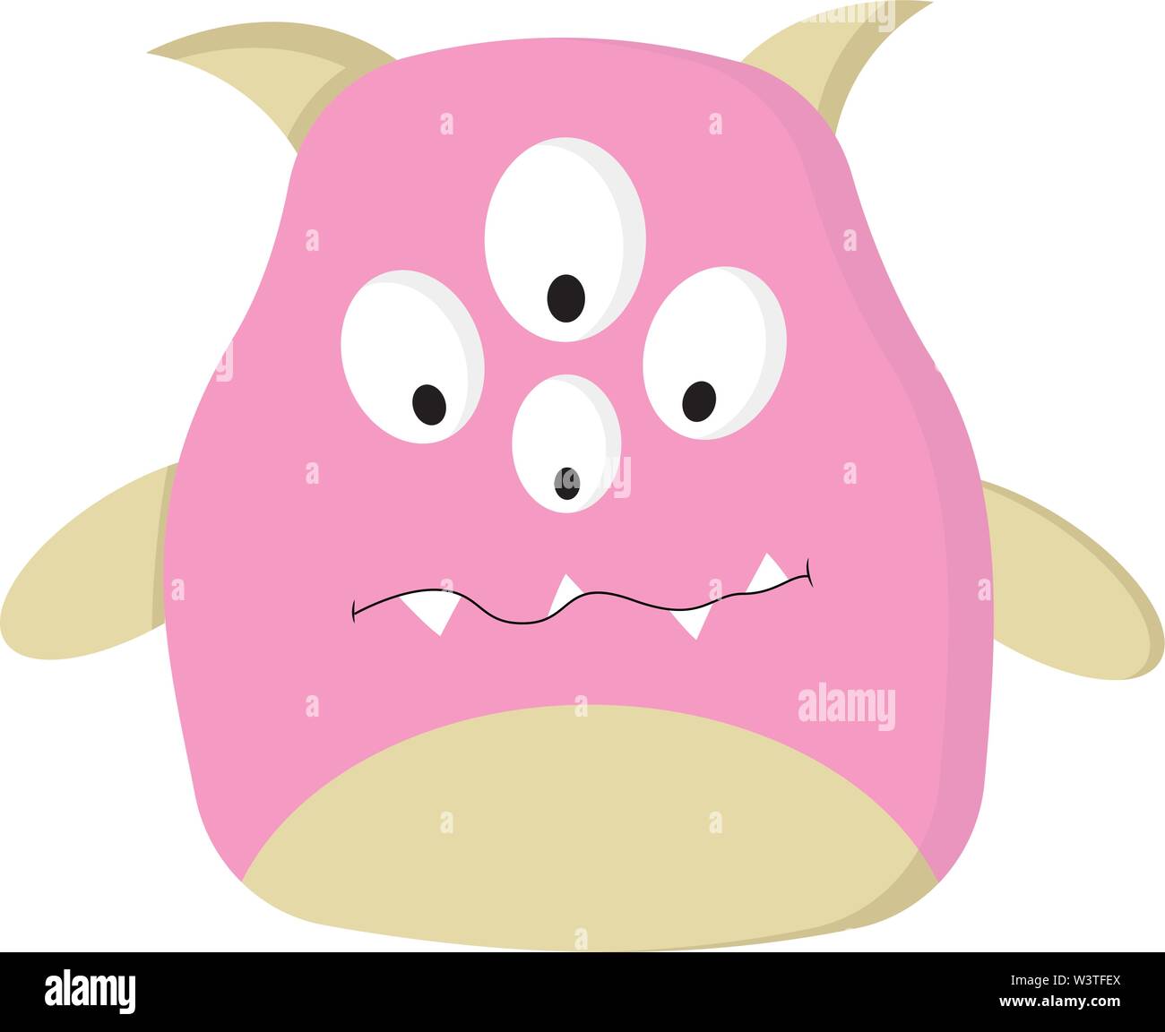 A cute monster in pink color with four eyes, vector, color drawing or illustration. Stock Vector