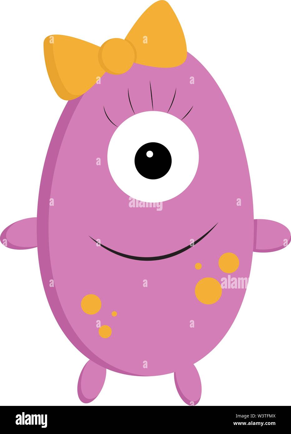 Single eye purple monster with a small cute bow, vector, color drawing or illustration. Stock Vector