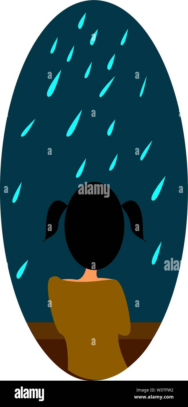 A small girl admiring a beautiful rainfall, vector, color drawing or illustration. Stock Vector