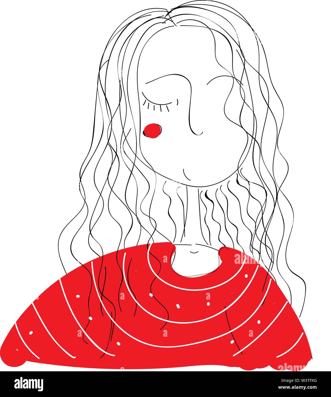 A sick sleeping girl wearing a red sweater, vector, color drawing or illustration. Stock Vector