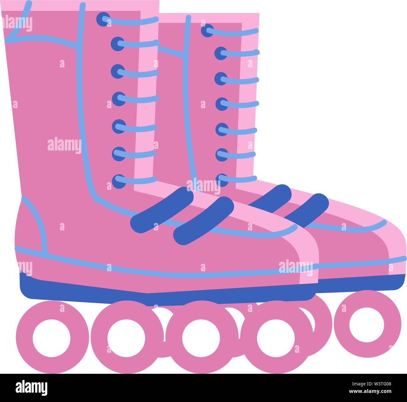 A big pink skating shoes with wheels on it, vector, color drawing or