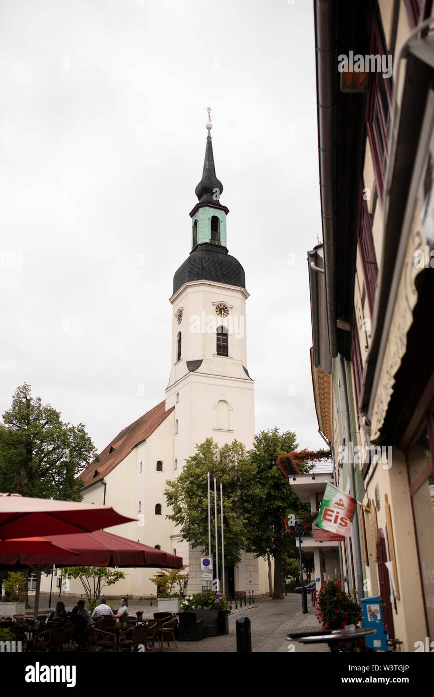 St Nicholas Church on Winkelgasse in Luebbenau in the Spreewald of Germany. Stock Photo