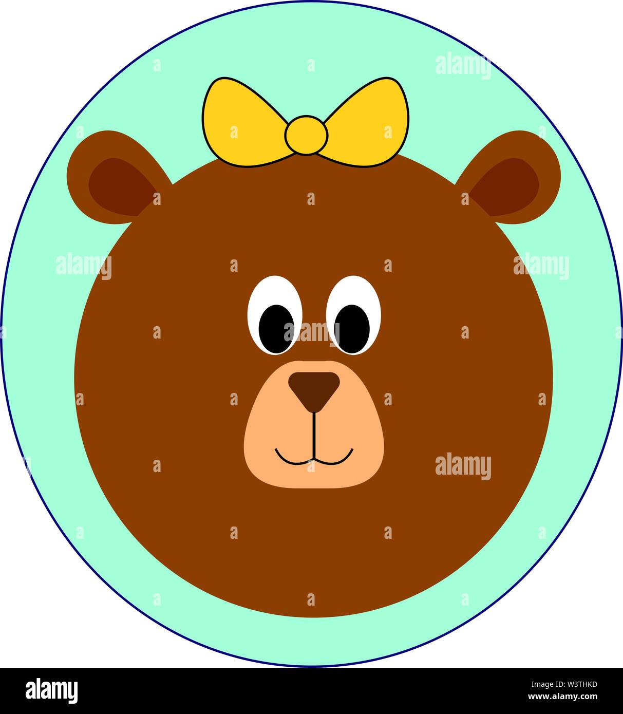 Cute bear with yellow bow-tie, illustration, vector on white background. Stock Vector